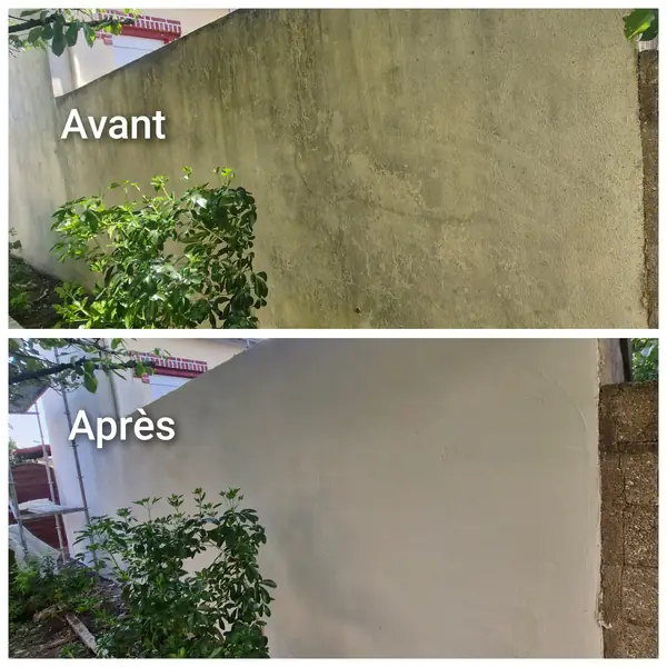 Mur de façade — avant / après, chantier M. Charpentier